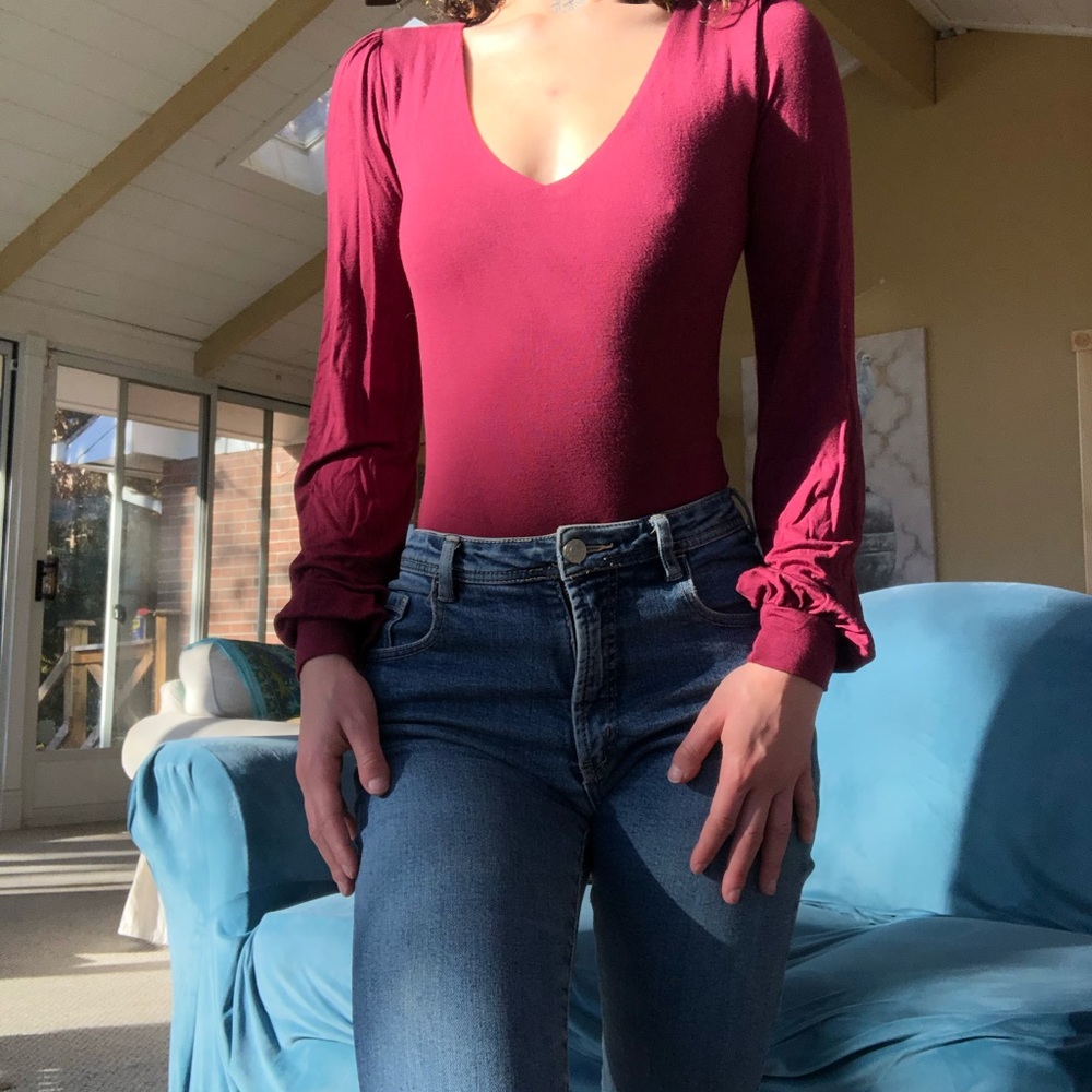 Wine V-neck bodysuit